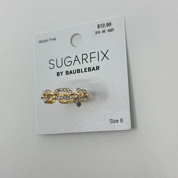 Sugarfix By Baublebar Ring Size 8 Gold Tone Rhinestones Chain Link - Picture 3 of 6